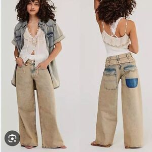 NEW Free People We The Free Jeans Waterfalls baggy wide leg denim pants 26
